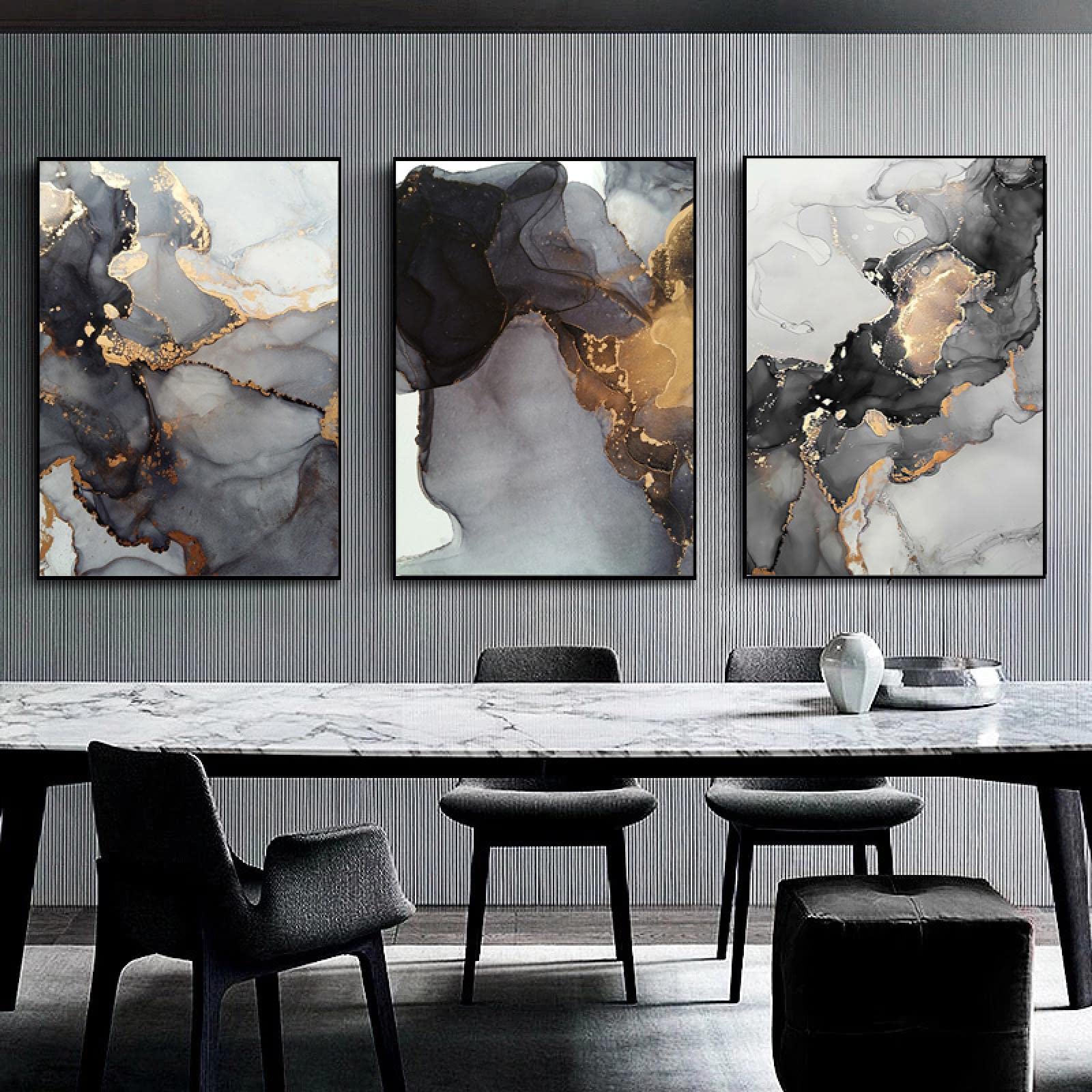 Amazon.co.jp: Modern Abstract Canvas Painting Wall Art Gold Black