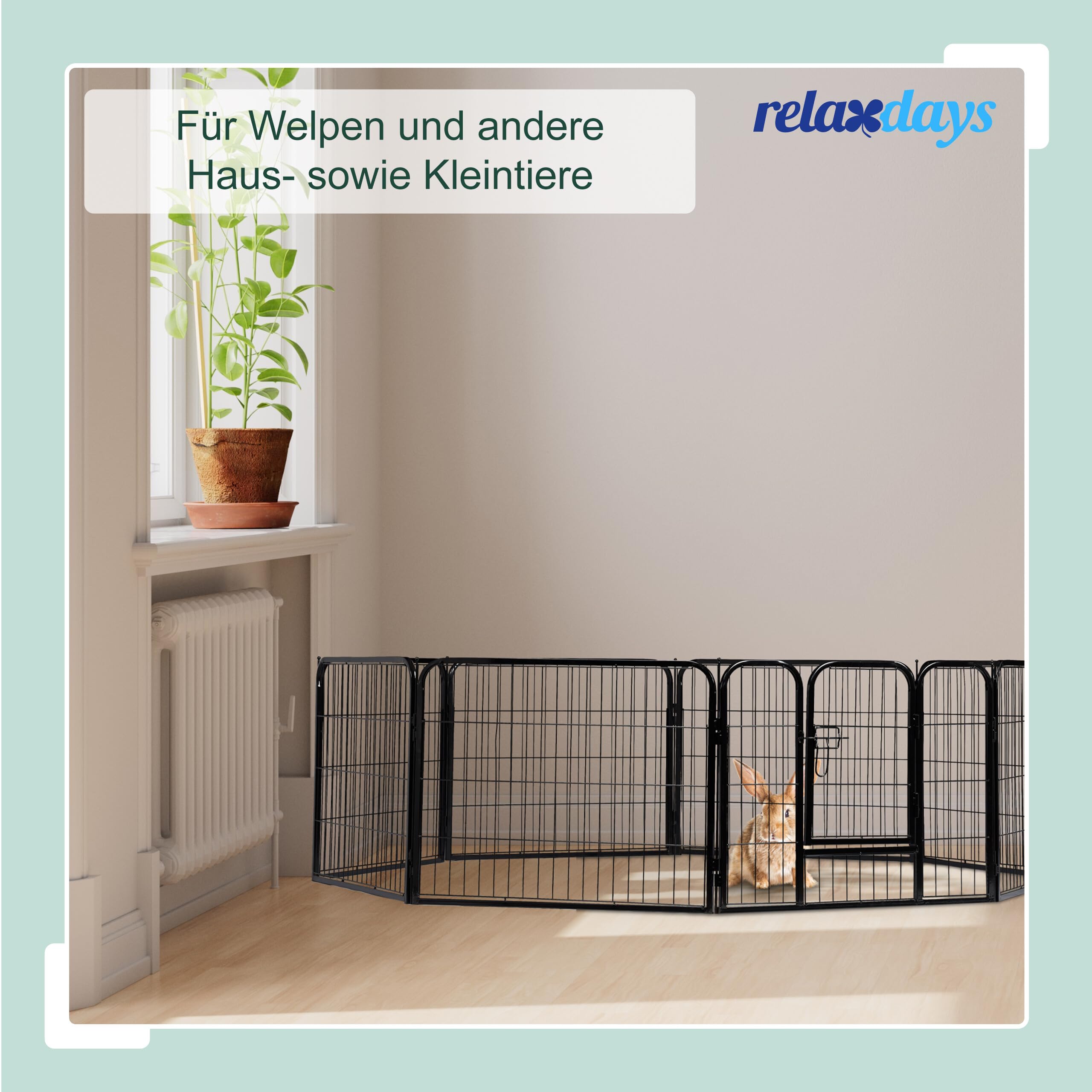 Relaxdays Welpenauslauf, kleine Hunde, Welpen, Kleintiere, Innen, Außen, Laufstall HxBxT: 120 x 76,5 x 235 cm, schwarz