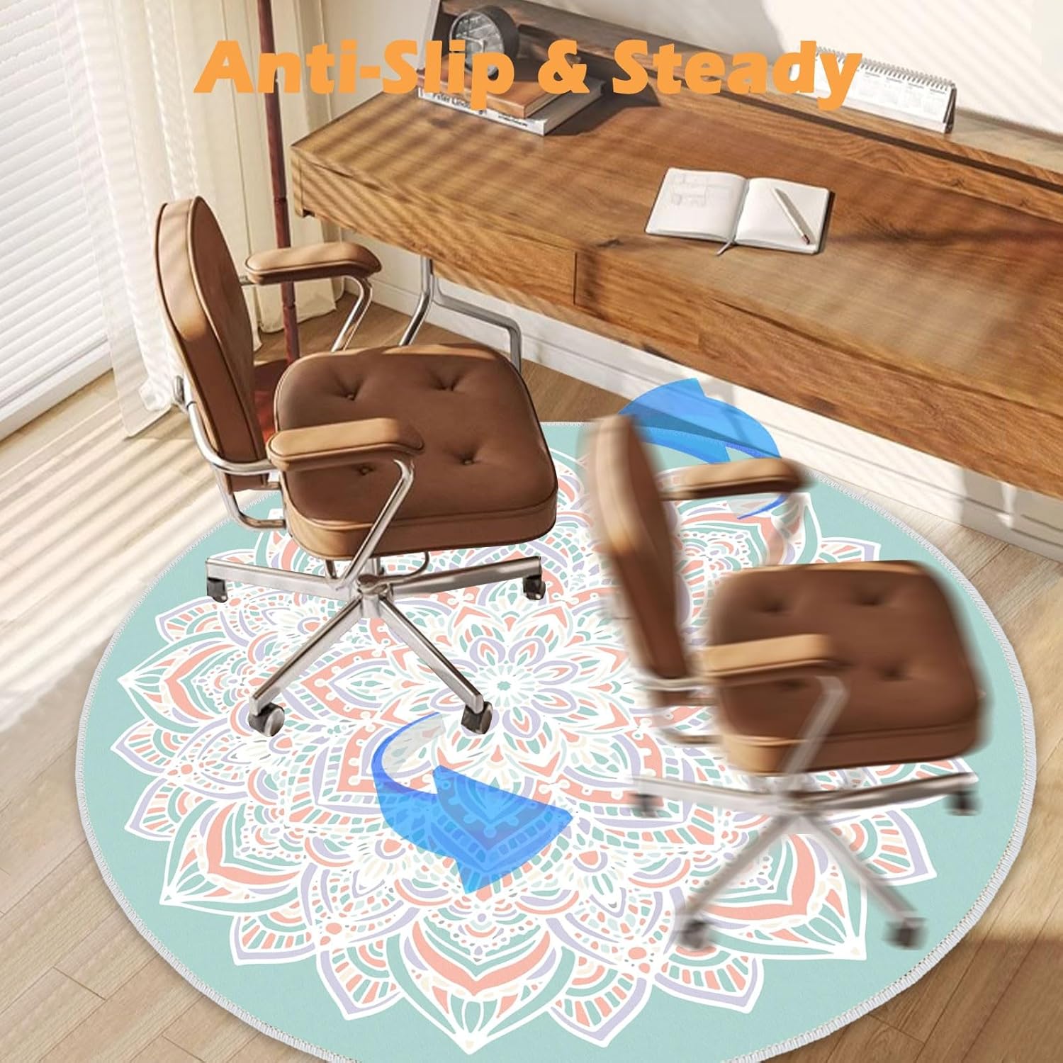 4ft/48in Home Office Chair Mat for Hardwood Floor, Anti-Slip Desk Chair Mats, Computer Gaming Chair Mats for Rolling, Low Pile Carpet Floor Chair Mat(Green-2)