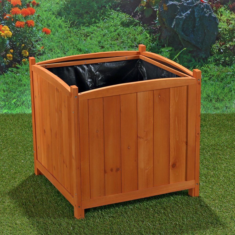 Mucola 2er Set Pflanzkübel Holz 50×50×50 cm – Blumenkästen aus Fichtenholz mit Schutzfolie, eckiger Pflanzkasten für Garten, Terrasse & Balkon – XXL Outdoor-Blumenkübel im Landhausstil