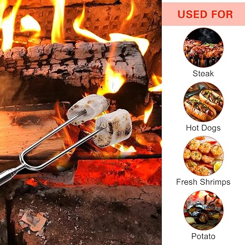 Miniatura 2 de HOOPLE Palitos para asar malvaviscos de 32 pulgadas con bolsa de lona, accesorios de campamento para pincho Smores. Tenedores extensibles de acero