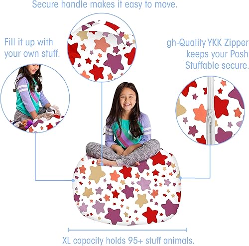 Miniatura 352 de Posh Funda de Silla Puf Rellenable para Almacenamiento de Animales de Peluche para Niños - Organizador de Juguetes Infantiles, Grande-38 - Lona