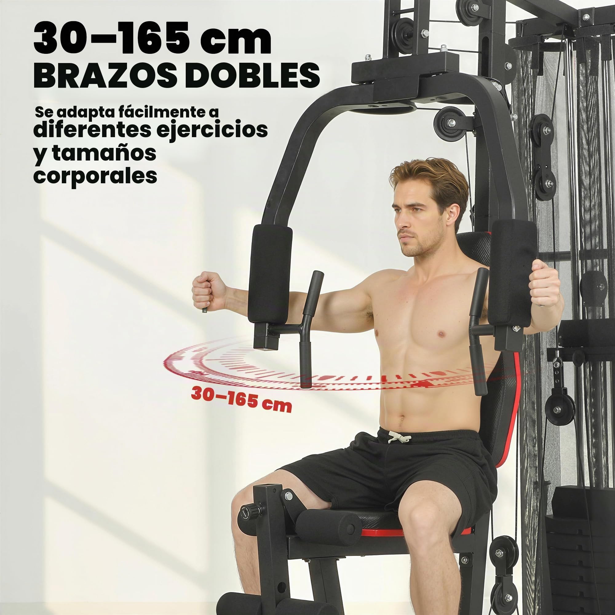 SPORTNOW Estación de Fuerza Estación de Fitness con 65 kg de Peso, Lat Pulldown, Barra Butterfly, Banco Preacher Ajustable, Entrenador de Piernas, Máquina Multifuncional Smith Multiestación hasta 120