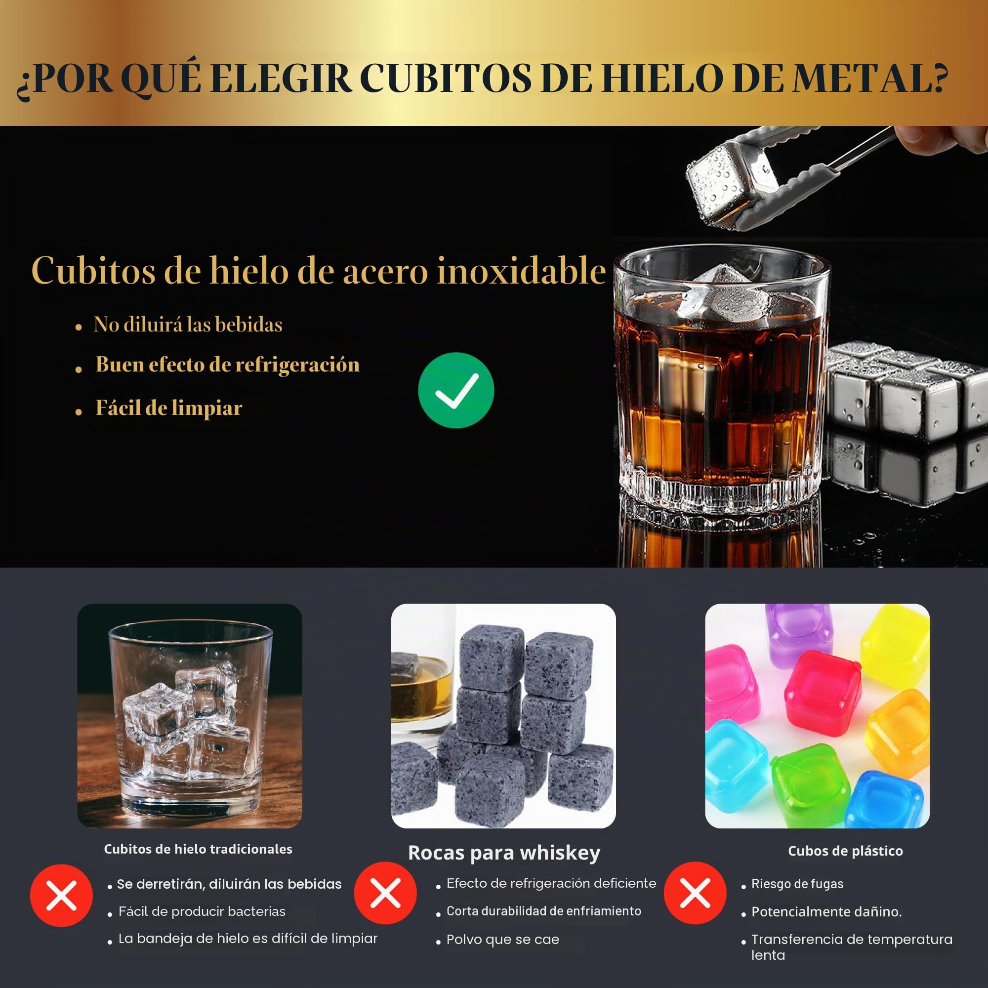 16Piezas Cubitos Hielo Reutilizables - Cubitos de Hielos Acero Inoxidable, Metal Whiskey Ice Cubes Para Regalos de Día Del Padre Para Papás Hombres y Esposos