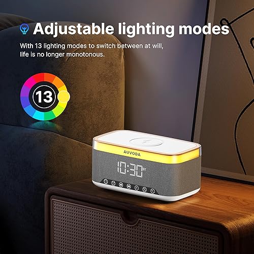Miniatura 5 de S300 Altavoz Bluetooth portátil con carga inalámbrica rápida de 15 W, máquina de sonido de ruido blanco, reloj despertador digital, radio FM, luz