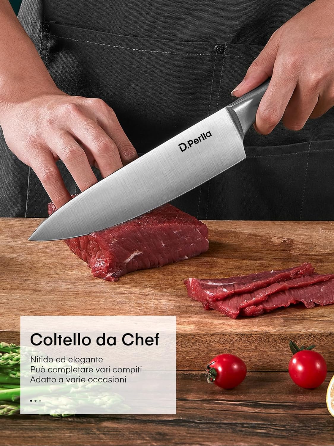 D.Perlla Set Coltelli da Cucina 16 Pezzi in Acciaio Inossidabile, Ceppo Professionali con Blocco in legno