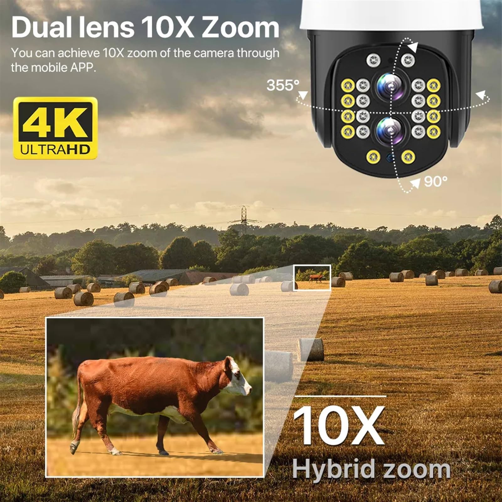 Kamery Monitoringu, Lornetka 4K 8MP Kamera IP 2K 4MP Kamera PTZ 2,8-12mm Podwójny obiektyw 10X Zoom Bezpieczeństwo Kamera CCTV Detekcja ruchu Nadzór(4MP With 64G Card)