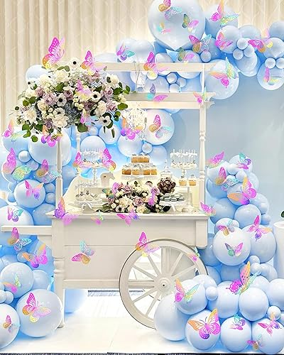 Miniatura 2 de 72 piezas de decoración de pared de mariposa 3D, decoraciones de mariposa rosa morado, 4 estilos, 3 tamaños, mariposas extraíbles, calcomanías de