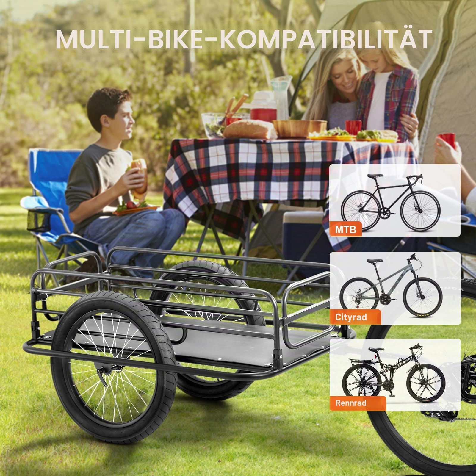 VEVOR Fahrradanhänger, 125 kg Tragkraft, Transportanhänger, faltbar und verstaubar, Schnellverschluss mit Universalkupplung, 50,8 cm Räder, passend für die meisten Fahrradräder, Rahmen aus Karbonstahl