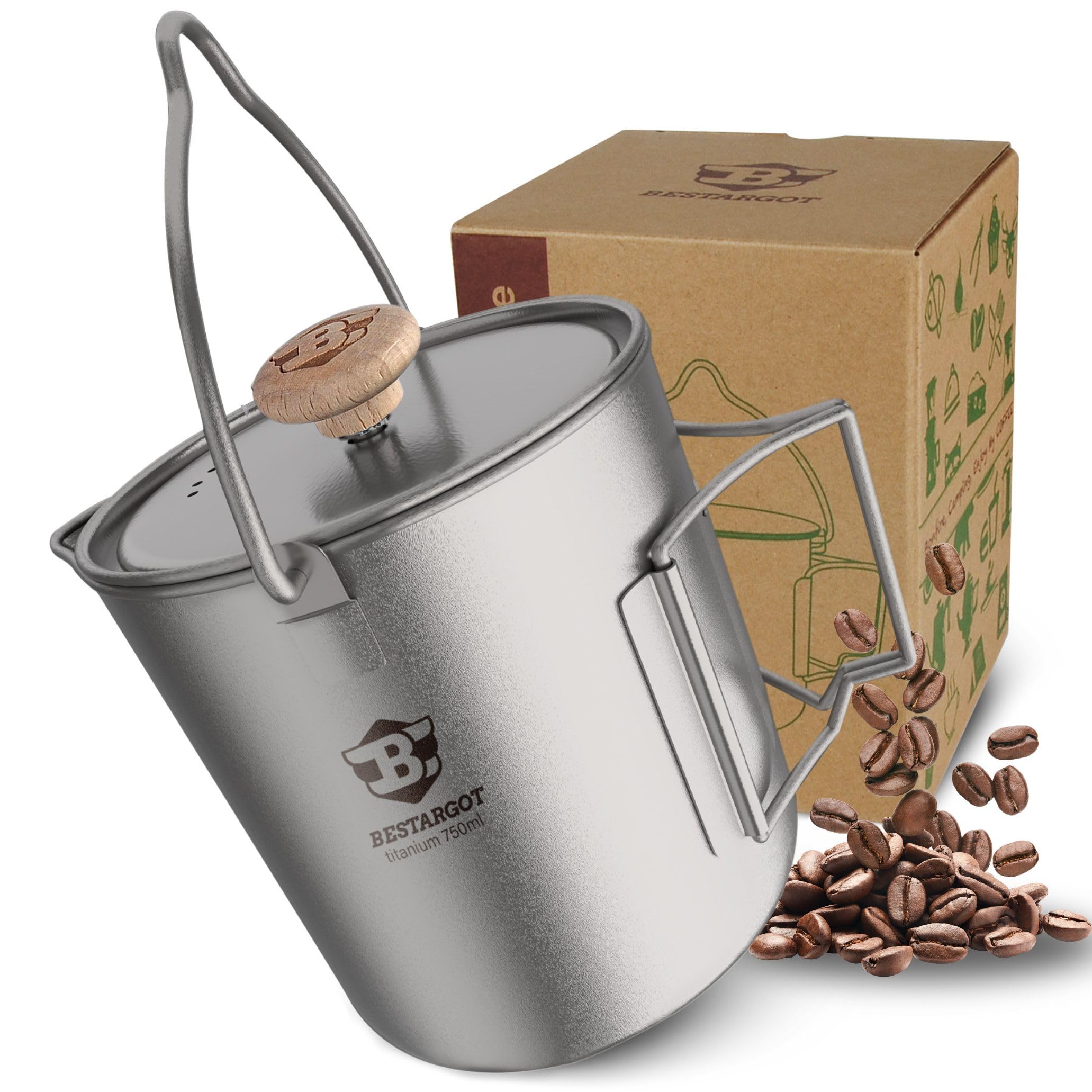 Bestargot Camping Titan Topf Becher Tasse Outdoor, 750ml max French Press Titan Campinggeschirr, Outdoor kaffeekocher Camping Kochgeschirr, 188g