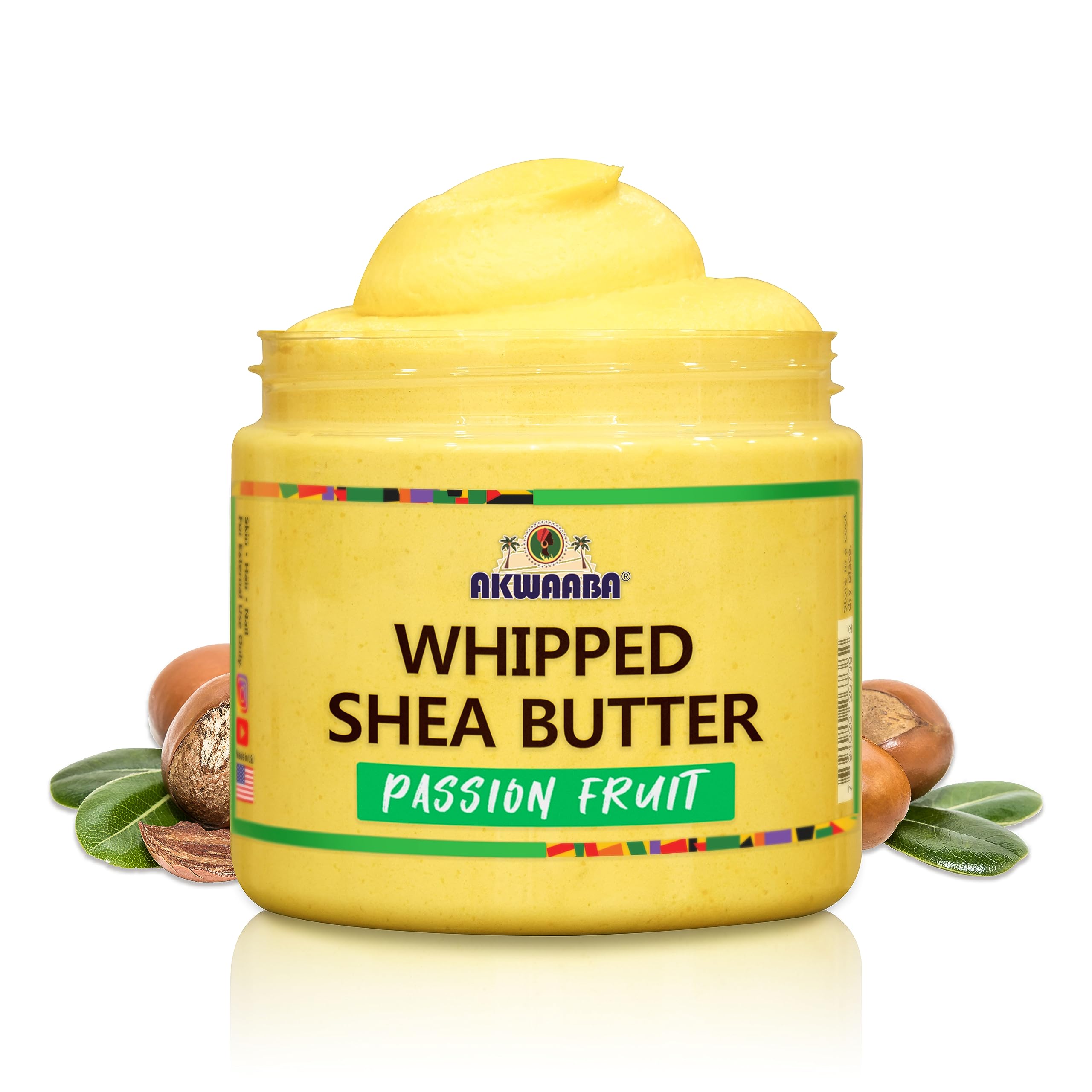 AKWAABAWhipped Shea Butter(Passion Fruit) 12oz- Moisturize, Hydrate I Spread and Absorbs Easy I All Skin Types I Skin + Hair + Nail I Raw Shea - Rich Vitamins A and E