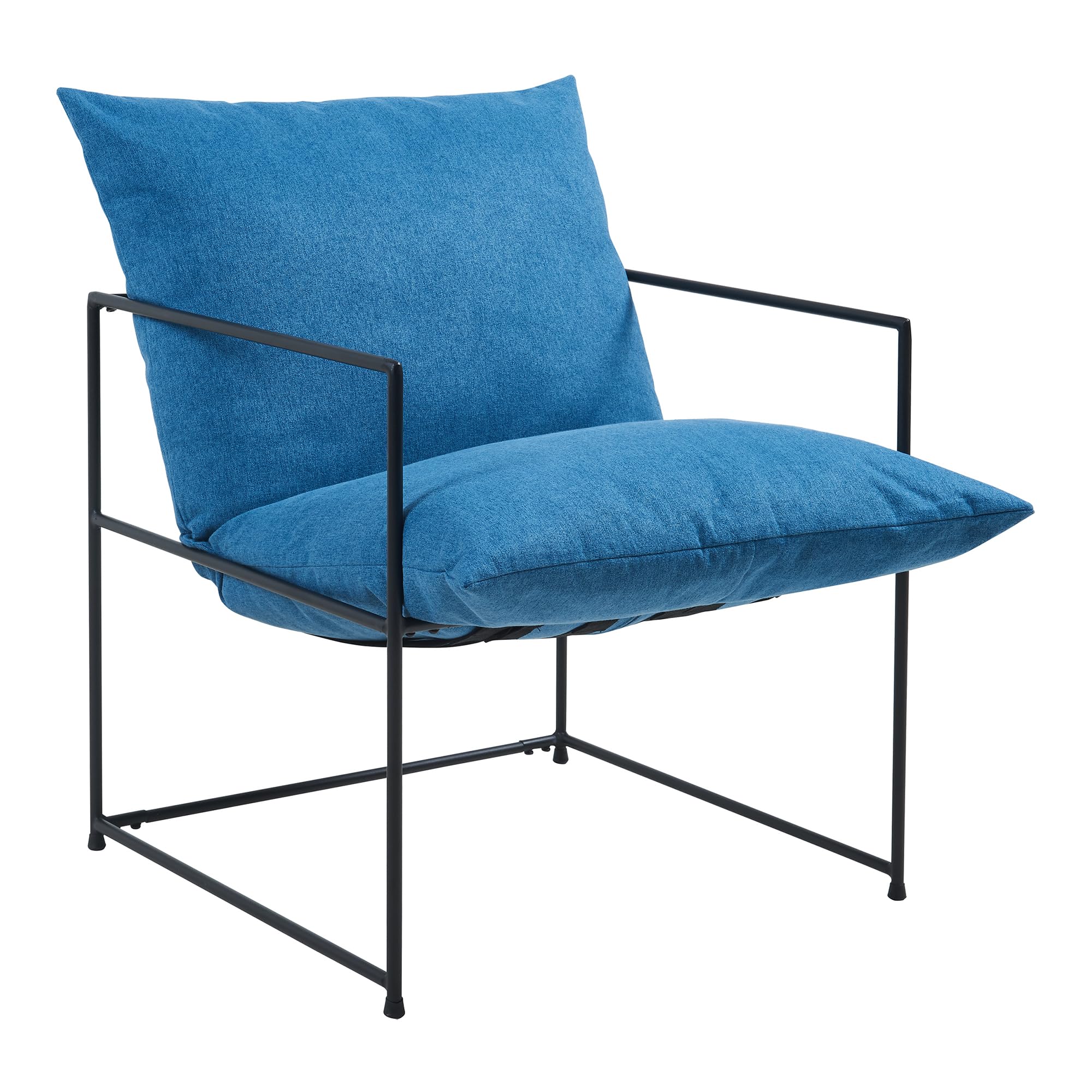 [en.casa] Poltrona Moderna con Cuscino Imbottito e Telaio in Metallo Sedia Relax per Soggiorno Salotto Camera da Letto 90 x 61 x 70 cm Nero/Blu