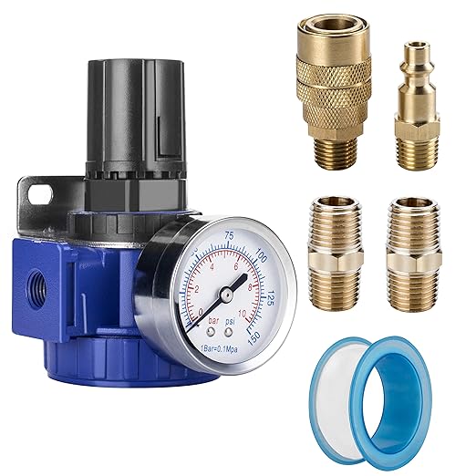 NANPU 1/4" Compressed Air Regulator, Zinc Alloy Body, 150 psi Copper Core Steel-Protected Dial Gauge & Metal Bracket, for Air Compressor & Pneumatic Tools