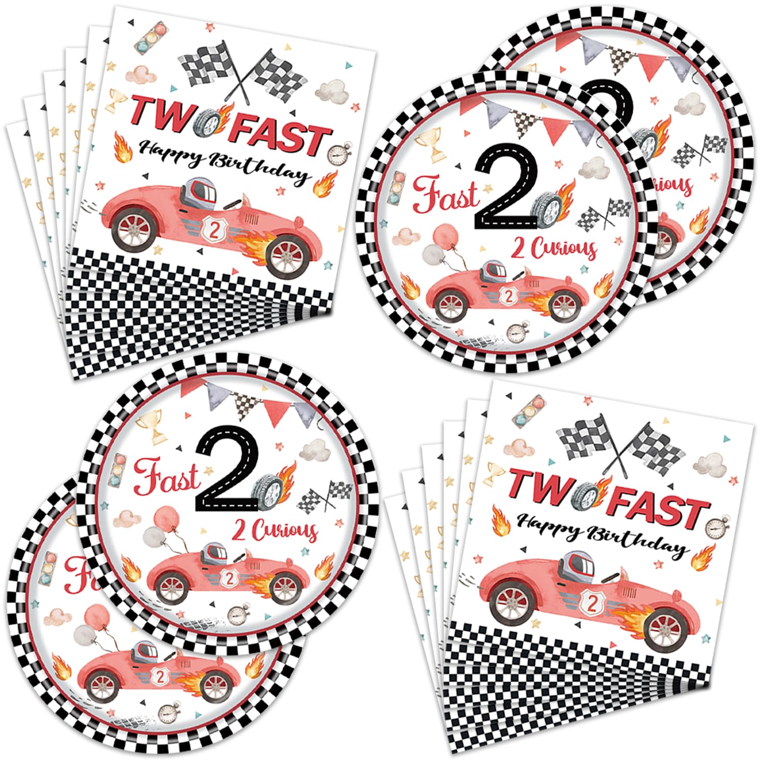 Frerand 40Packs Two Fast birthday Party Supplies include 20 plates, 20 napkins for the Race Car 2nd party decoration