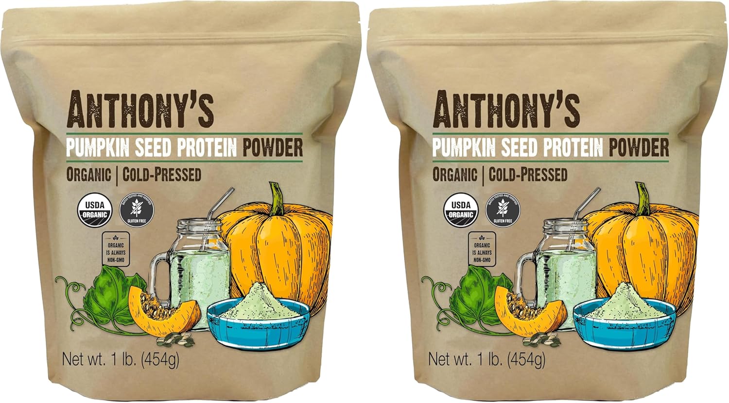 Anthony's Organic Pumpkin Seed Protein Powder, 1lb, Gluten Free, Non GMO, Unflavored, Plant-Based Protein (Pack of 2)