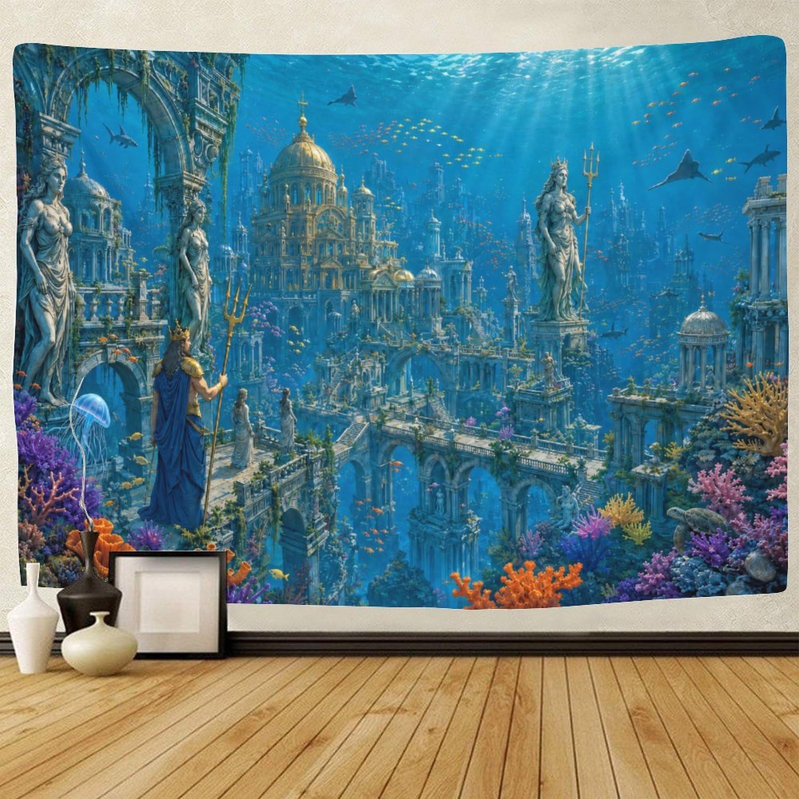ASDFGHJKLZA Atlantis Underwater Kingdom Wall Art Decor 3D Print Wall Tapestry Tapestries Poster Curtain Bedroom College Dorm 150cmx200cm