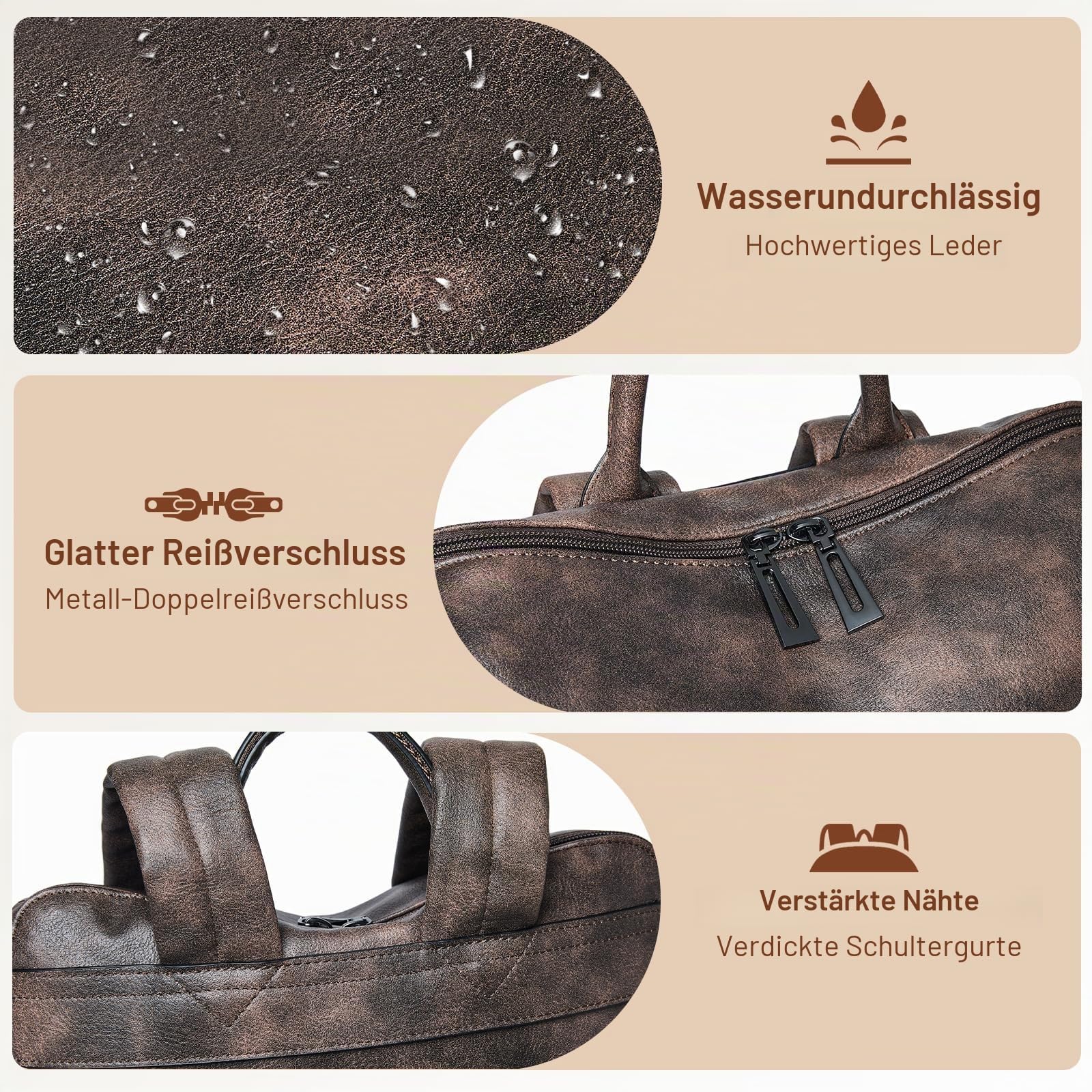 Shrrie Laptop-Rucksack für Damen, 15,6 Zoll Reise-Rucksack aus Leder, Handgepäck-Rucksack Computertasche wasserabweisend für College Business Arbeit Freizeit Tagesrucksack