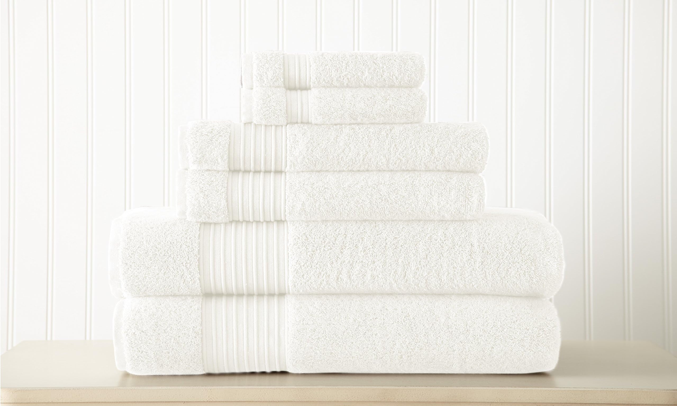 Pacific Coast Textiles 6 Piece 100% Turkish Cotton Towel Set White, 6-Piece