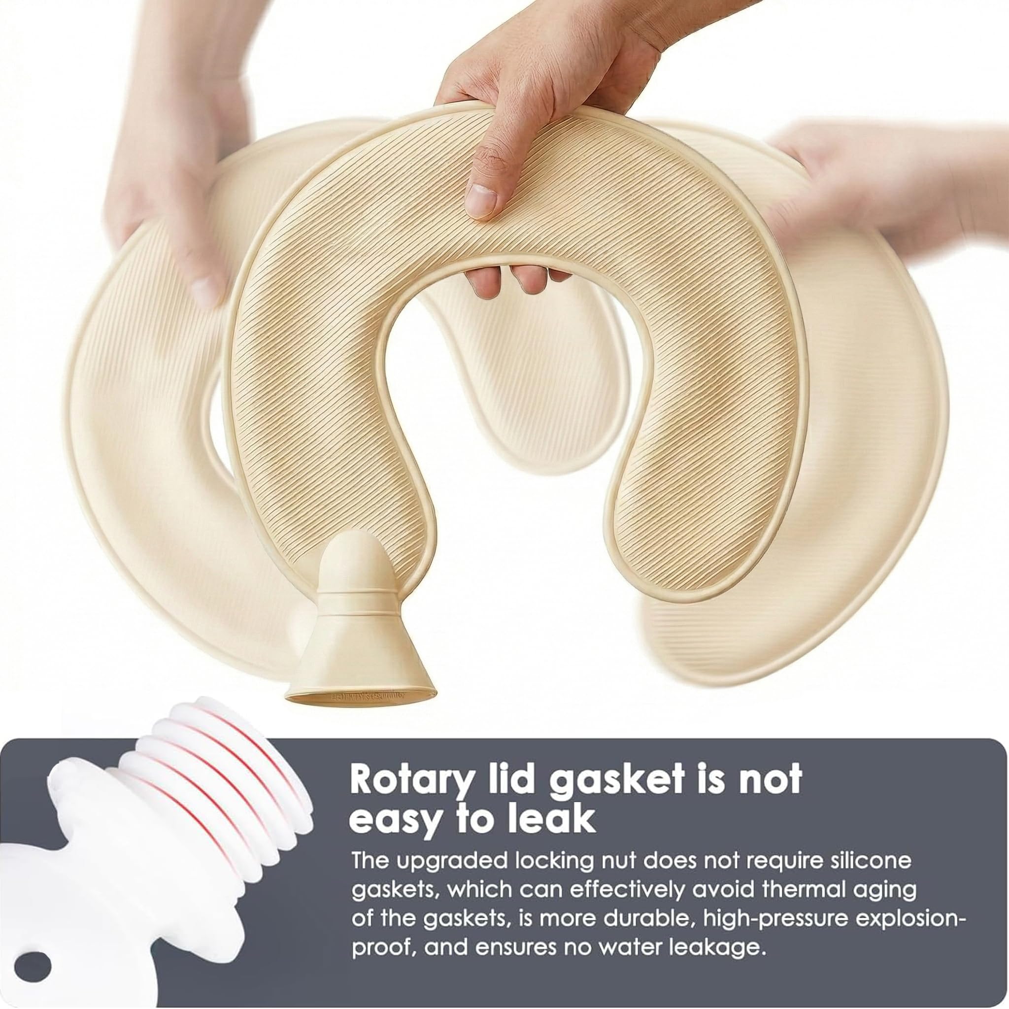 Borsa dell'acqua calda a forma di U, in gomma naturale certificata BS1970:2012, 1 l, cuscino riscaldante indossabile per cervicale, copertura in velluto di cristallo, scaldacollo per