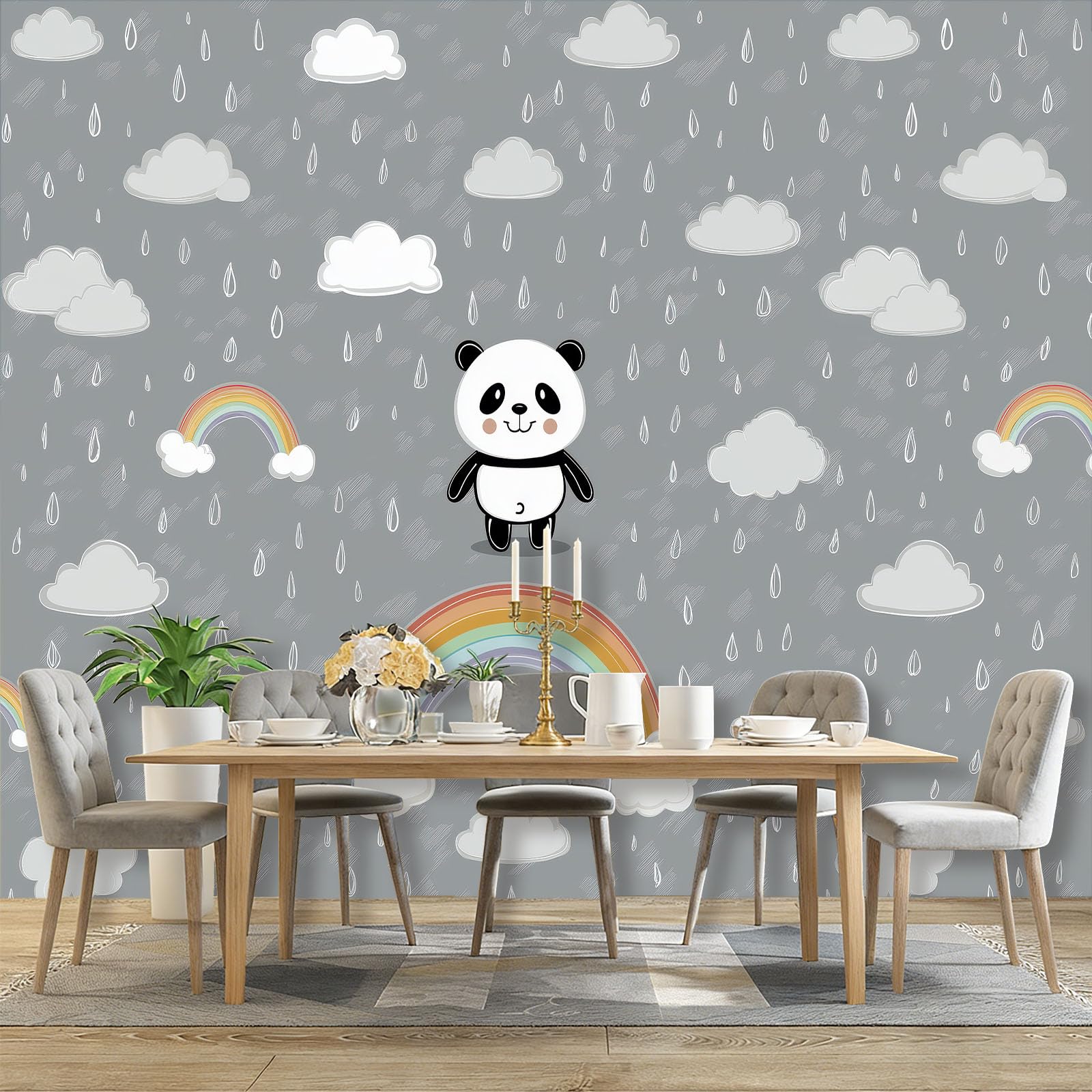 Wolke Regentropfen Tier Panda Grau Vlies Wandbild