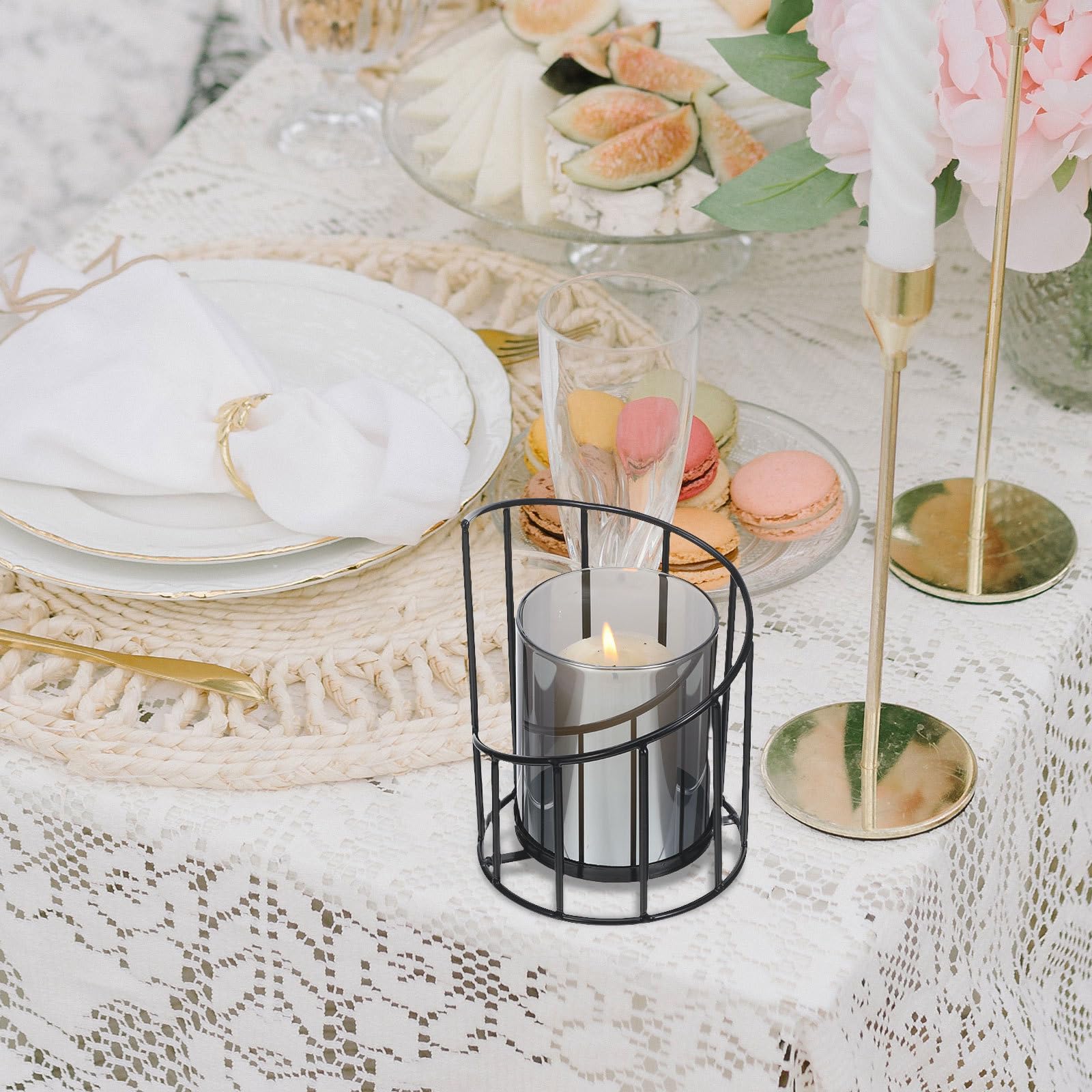 Mikikit 2 Stück Windlicht aus Glas und Eisen Moderner Hängender Kerzenleuchter als Multifunktionale Tischdekoration mit Geometrischem Design für Wohnzimmer und Hochzeit