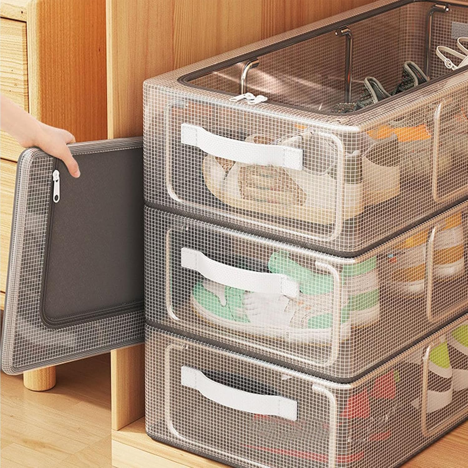 Suicune Pvc Shoe Storage Box,Waterproof & Foldable Shoe Storage Box, Shoe Organizer for Closet, Shoe Box Storage Containers, Shoe Storage Cabinet, Shoe Storage Organizer 1