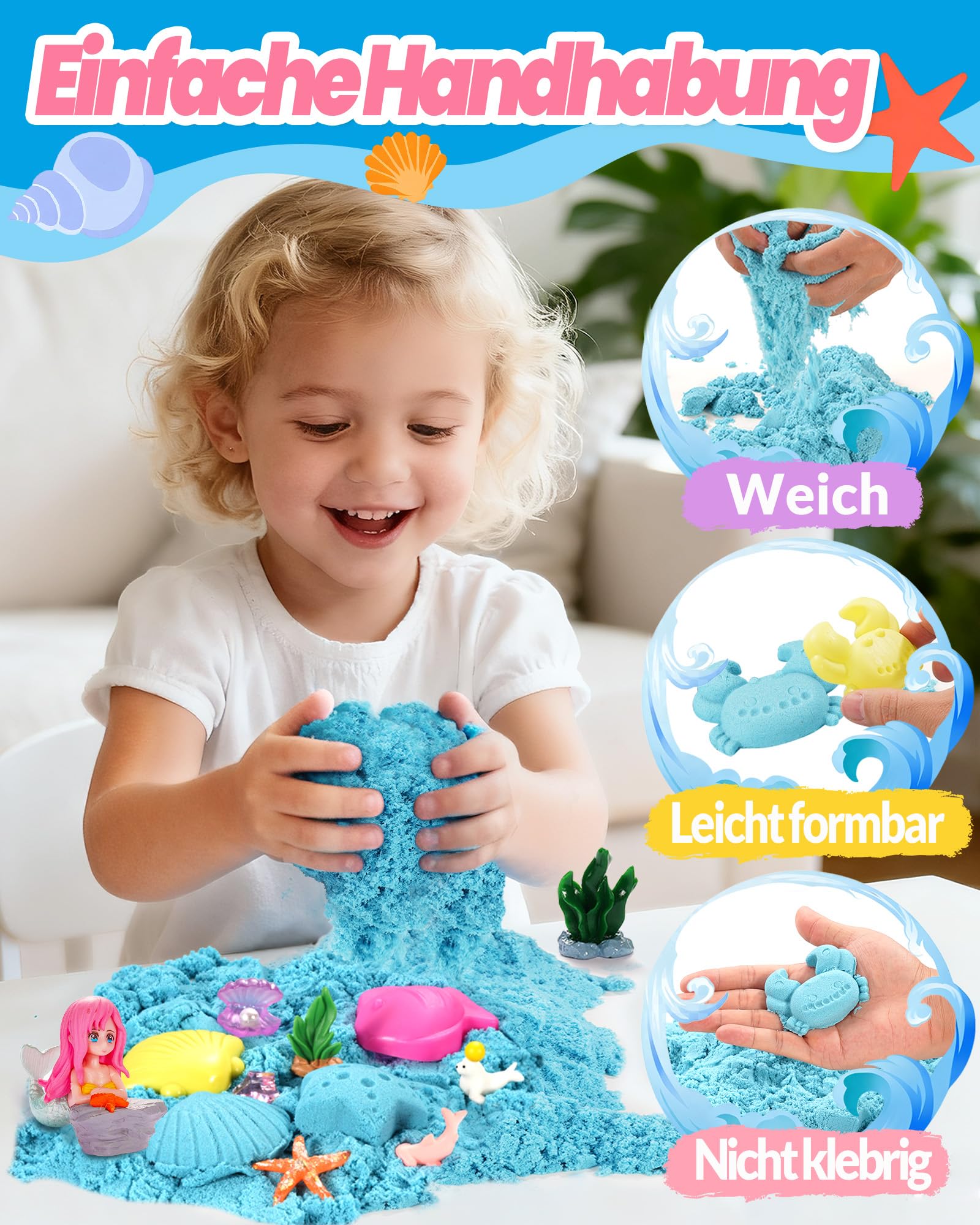 Velozenithize Magic Sand Set, Zaubersand Set Enthält 1 kg hochwertigen blauen weltraumsand, Geeignet für Kindergeburtstage, Weihnachten usw