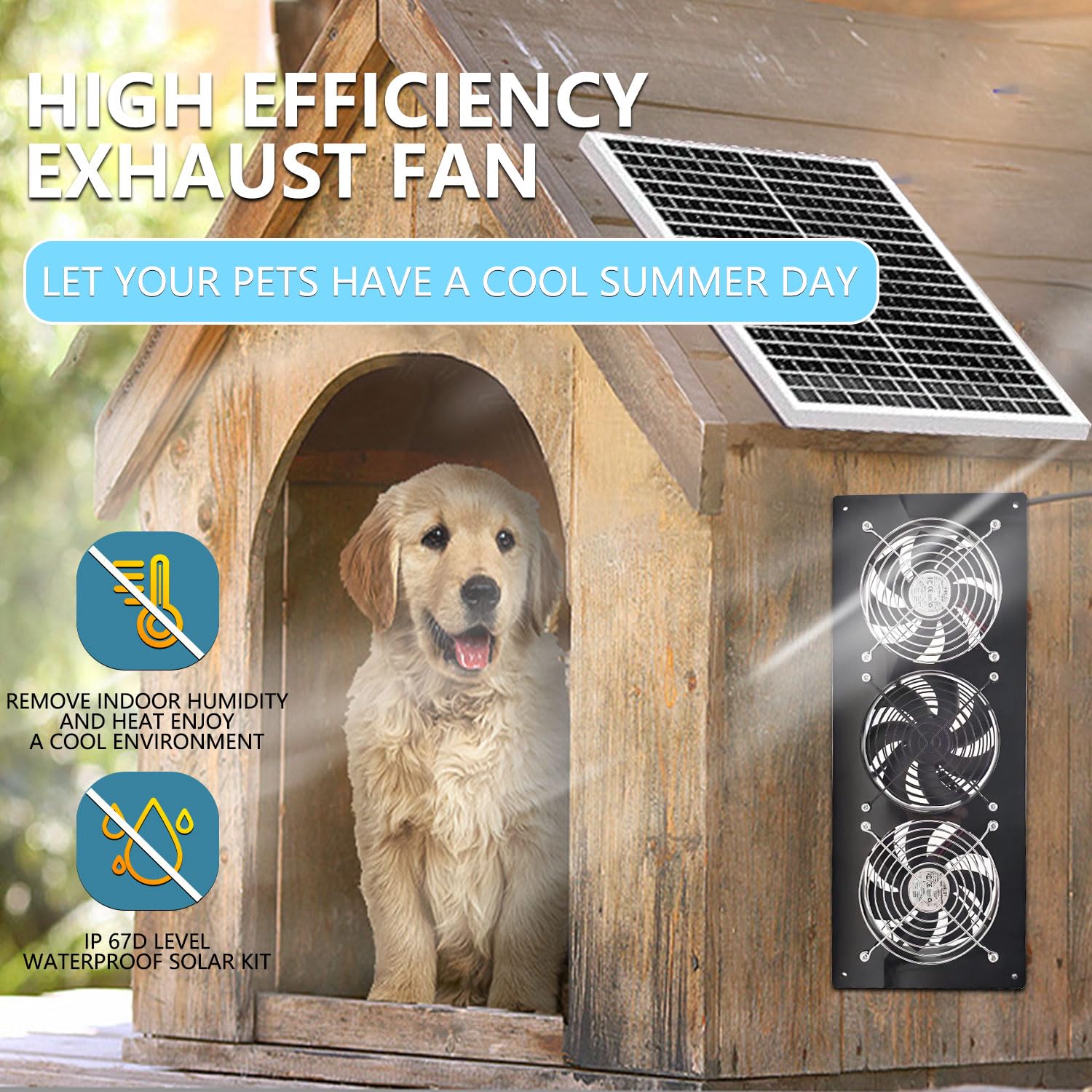 HNRLOY Ventilatore di scarico solare, pannello solare con kit di 3 ventole di ventilazione, ventola ad energia solare per capannone, pollaio, soffitta, serra e soffitta, 3500 giri/min, cavo da 4,5 m
