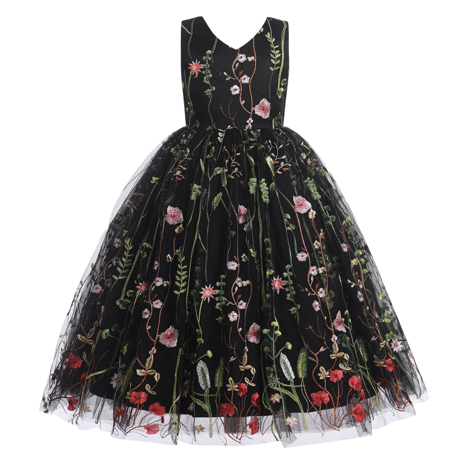 Mädchen Mesh Blume besticktes Kleid Illusion Tüll Mesh Stickerei Kleid für Mädchen Blumenmädchen Kleider für Hochzeit Geburtstag