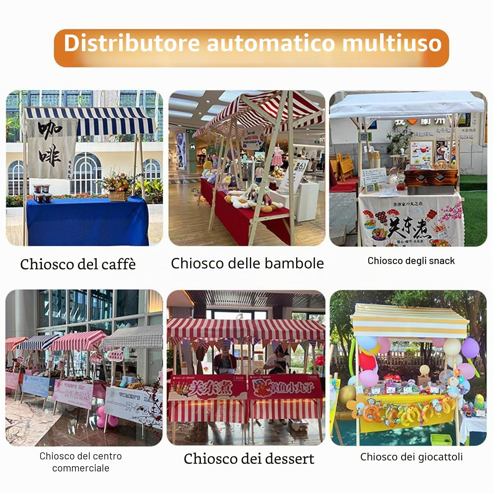 Carretto Ambulante in Legno Pieghevole con Tetto, Carretto per Venditori Ambulanti con Ruote per Festival e Spiagge, Eventi All'aperto, Street Food, Mercati, Portata 550 Libbre(White,150cm/59in)