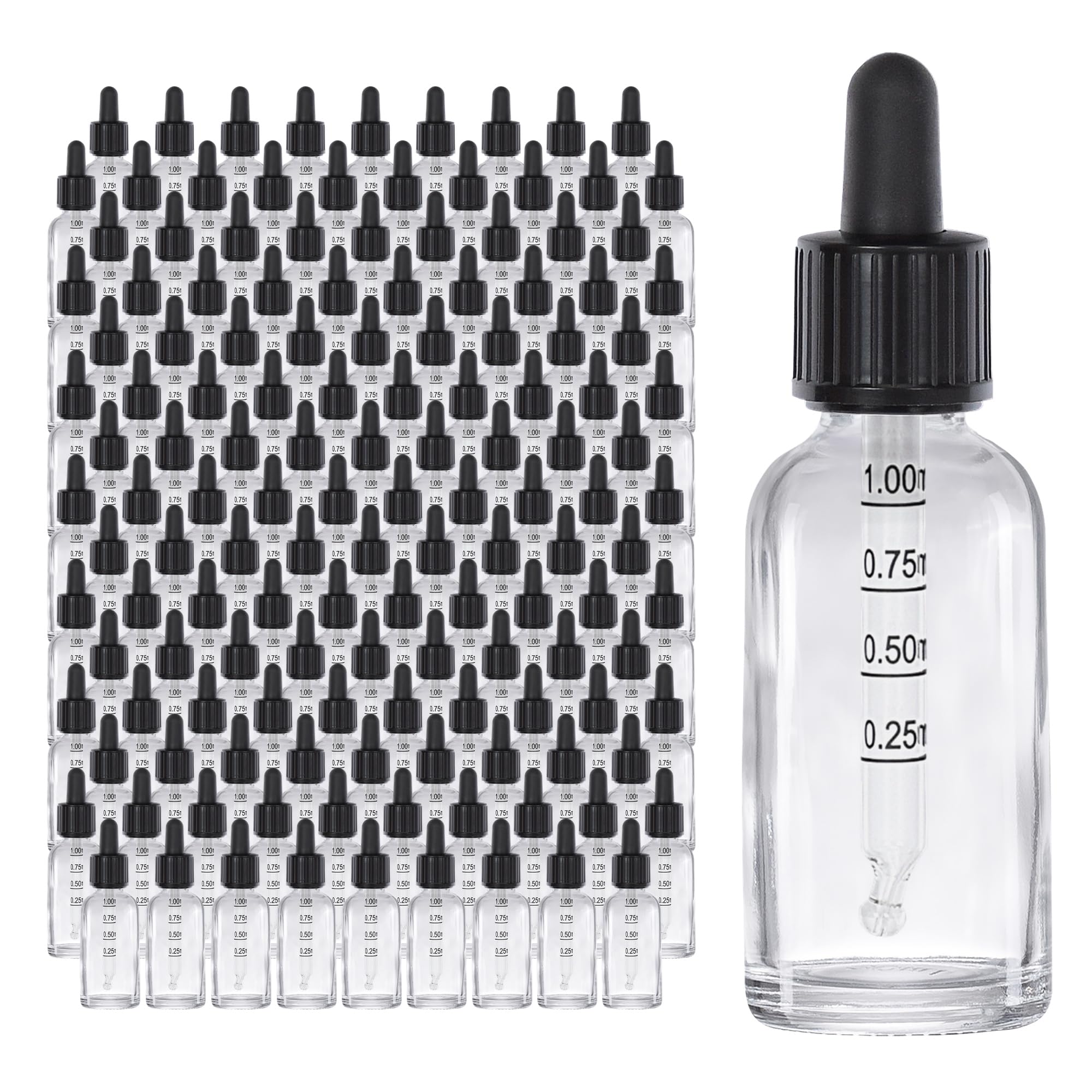 Oputec 143 x 30 ml Pipettenflasche mit Glaspipette und Skala: Großpackung Apotheker-Flaschen aus Klarglas für Flüssigkeiten - Fläschchen Tropfflaschen Glasflasche
