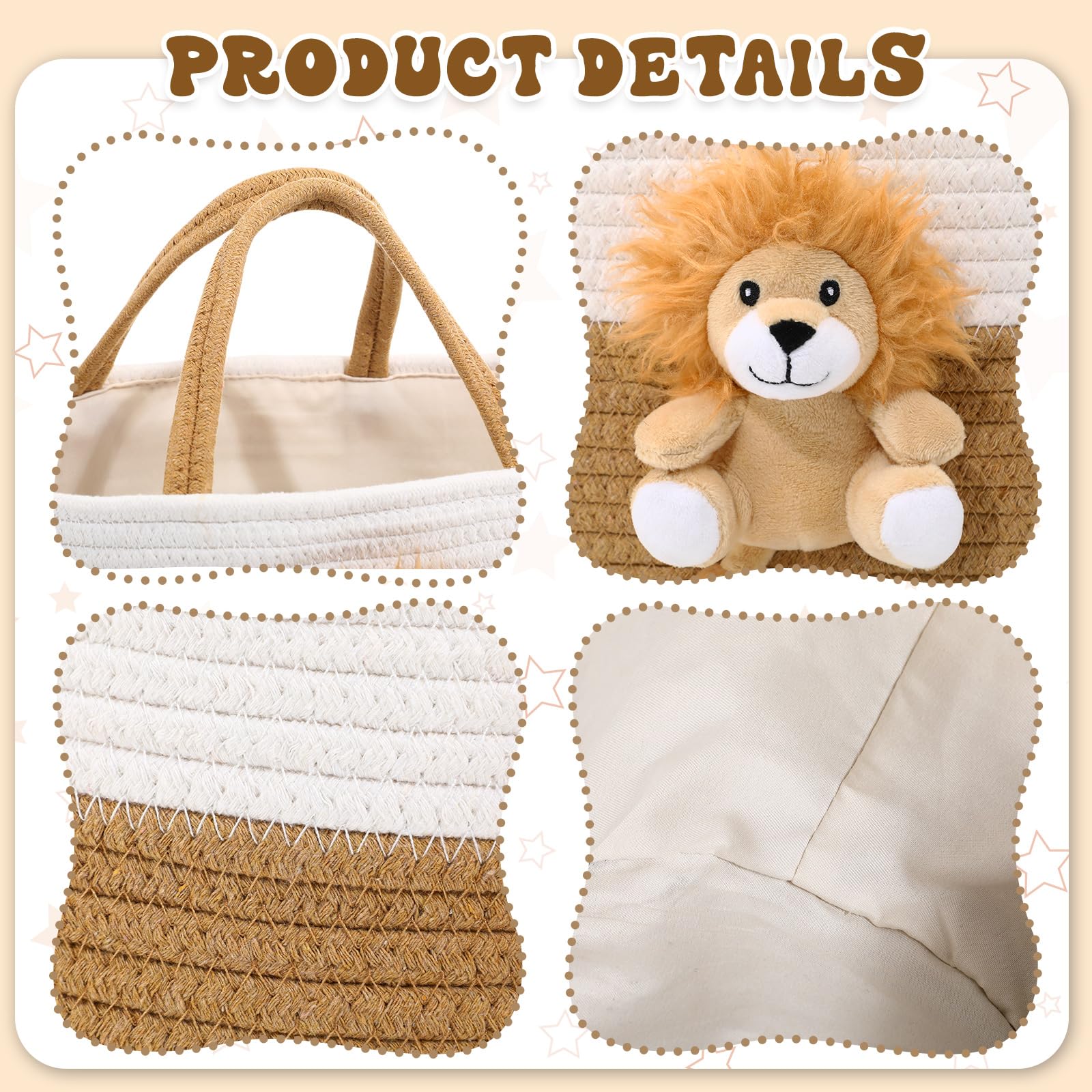 FoldTier Lion Baby-Wickeltasche, Organizer, Baumwollseil, Kinderzimmer, Aufbewahrungskorb, Babyparty, Geschenkkorb, tragbare Halterung, Tragetasche mit Griff für Wickeltisch, Auto, Reise, Geschenk für