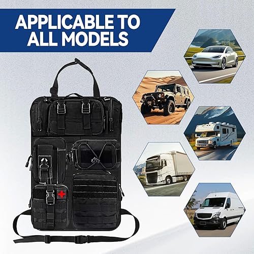 Organiseur tactique pour siège de voiture avec 5 sacs amovibles, protection de dossier de voiture Oxford 600D imperméable pour la plupart des véhicules, SUV, camion, pick-up - 7
