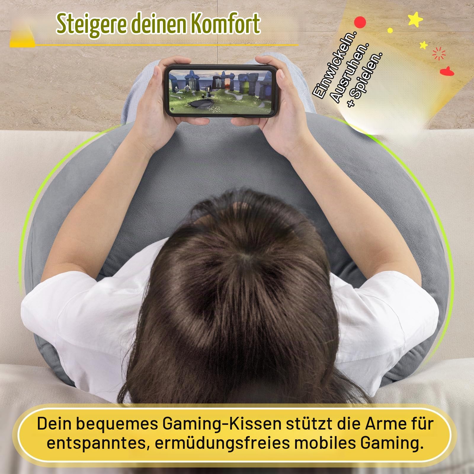 Lesekissen & Gaming-Kissen mit Rückenstütze - Nacken- und Lendenkissen für Bett, Sofa, Boden, mit Beinauflage