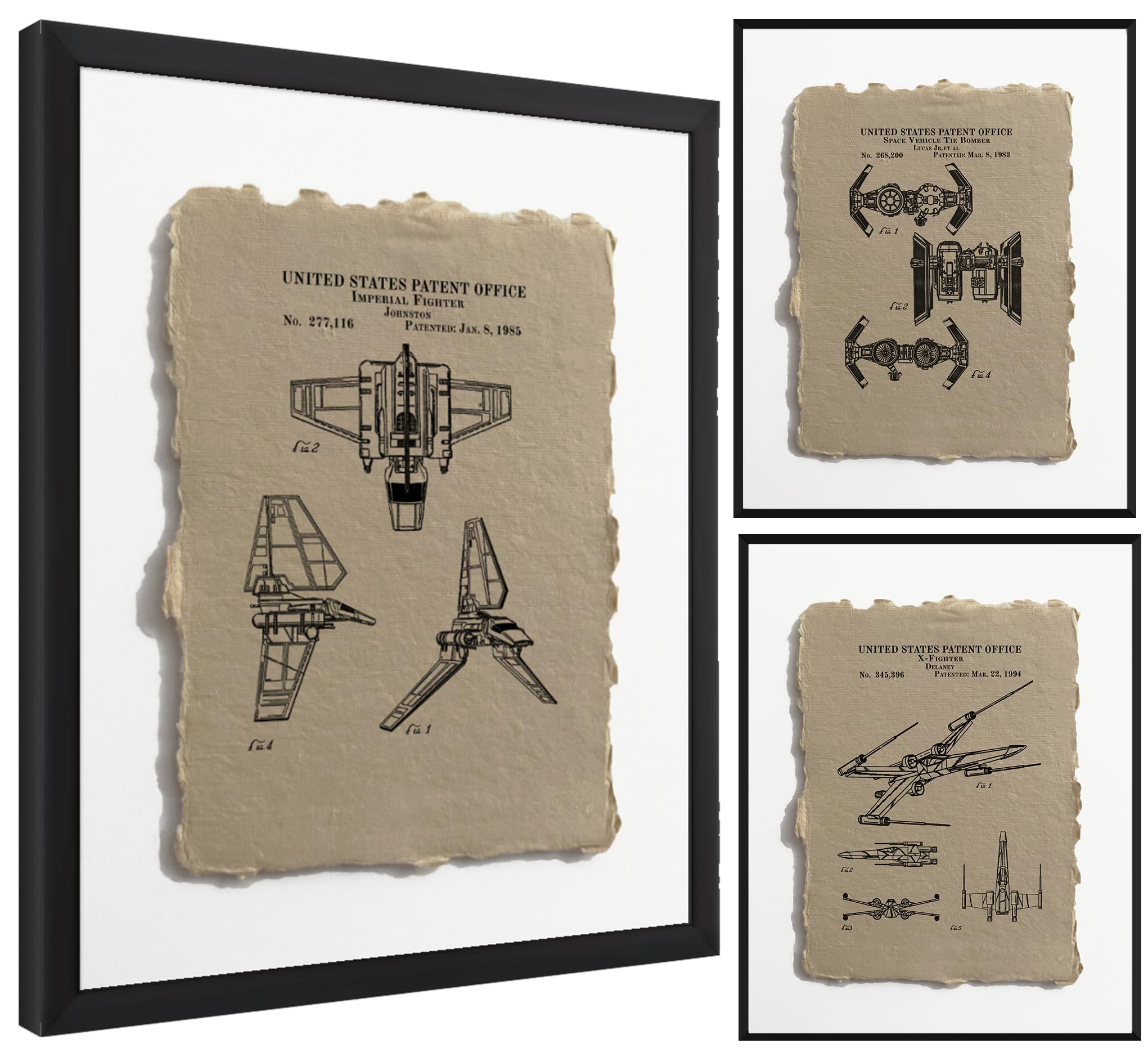 Chancertons Star Vessel Patent Art Prints - Vintage Star Vessel Poster Wall Art Set for Home Office - Star Wars Gifts Men Sci-Fi - Decor Adult Nerd Geek Movie Fan Set 3(16x20 Unframed)