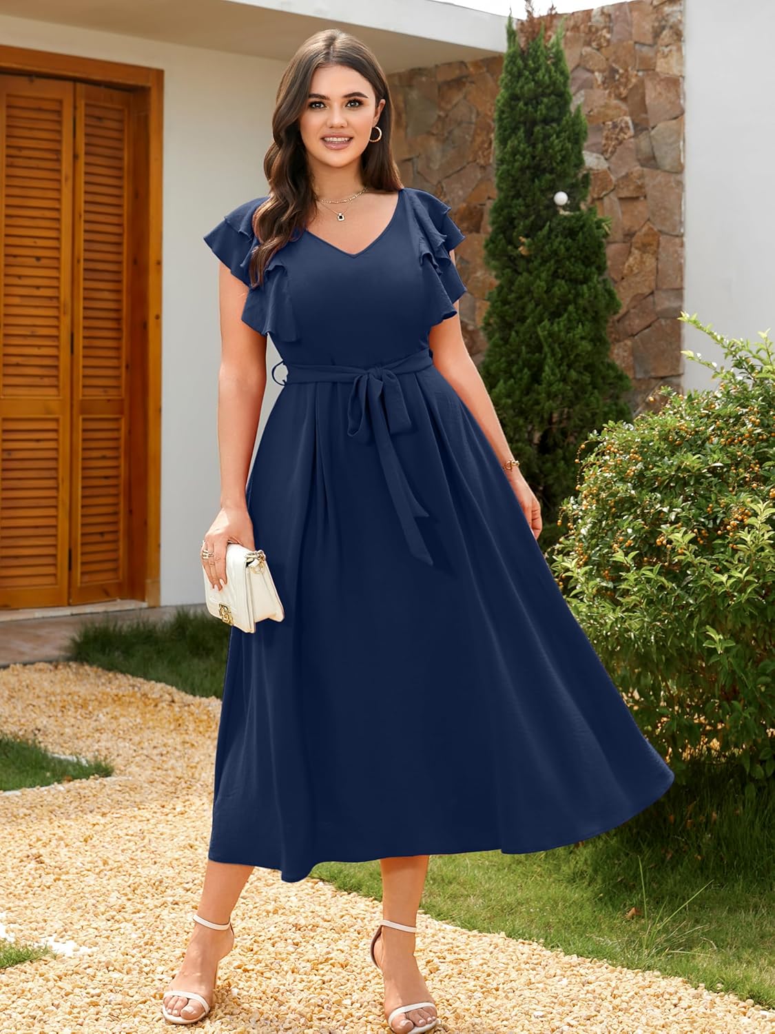 Plus Size Dresses for Women Summer Floral Wedding Guest Maxi Dress Formal V Neck Beach Party Long Dresses with Pocket - Image 6