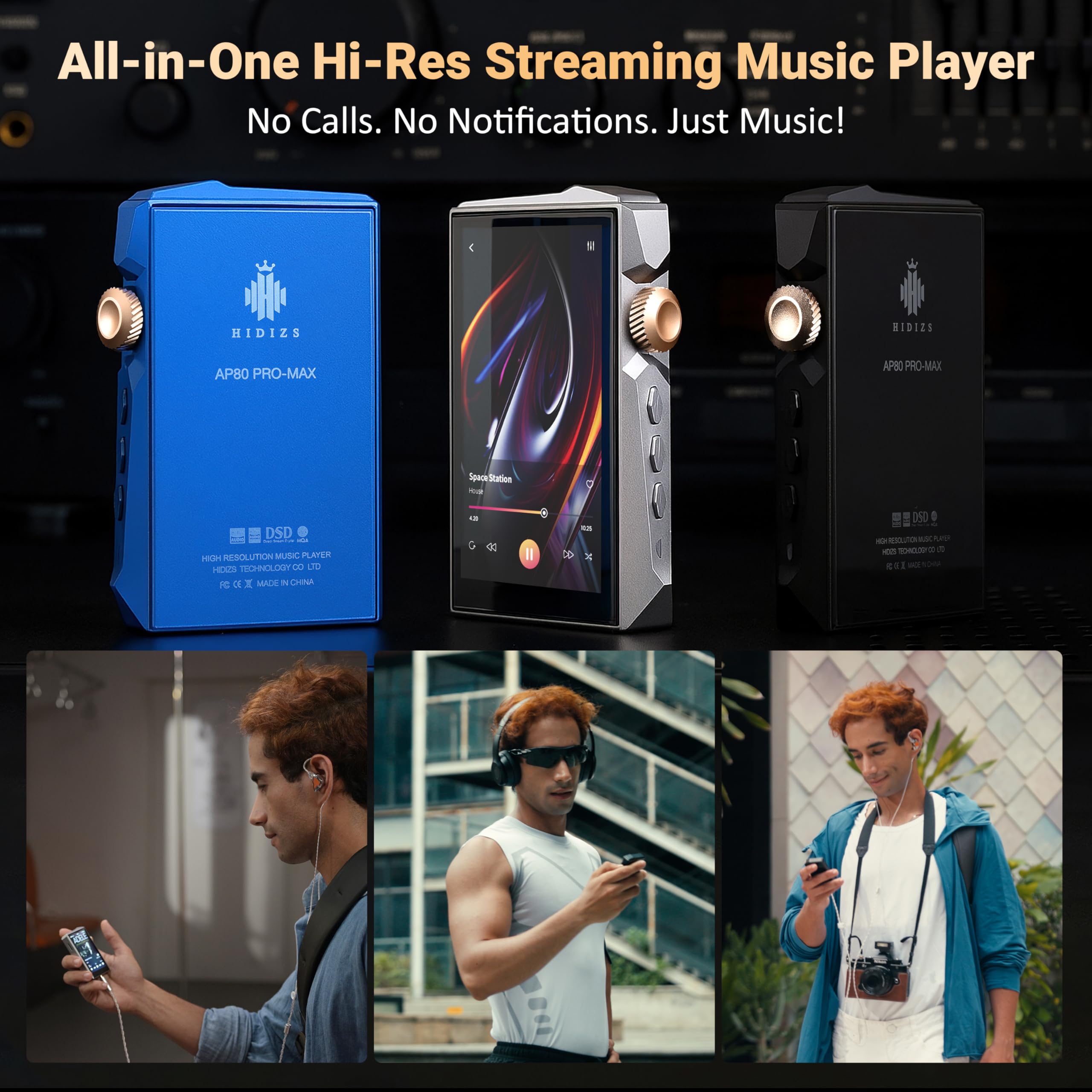 Hidizs AP80 PRO MAX MP3 Player mit Bluetooth WLAN, Hi-Res Streaming DLNA und AirPlay Wireless, Zwei ES9219C-DAC-Chips DAP, MQA 16X, Native DSD256256 & 32bit/384kHz PCM, 2 TB SD-Unterstützung, Blau