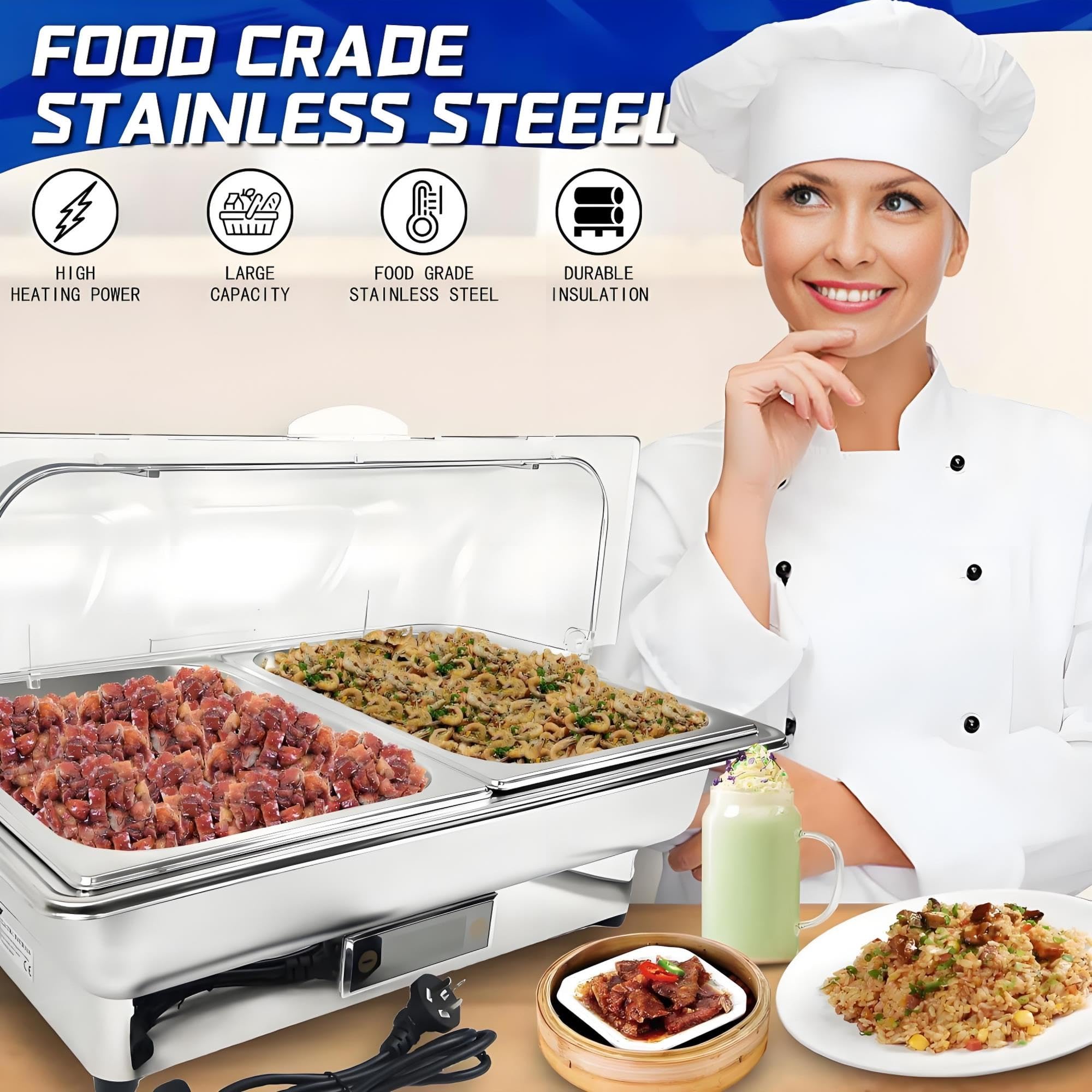 Set Buffet Scaldavivande, Rettangolare in Acciaio Inox