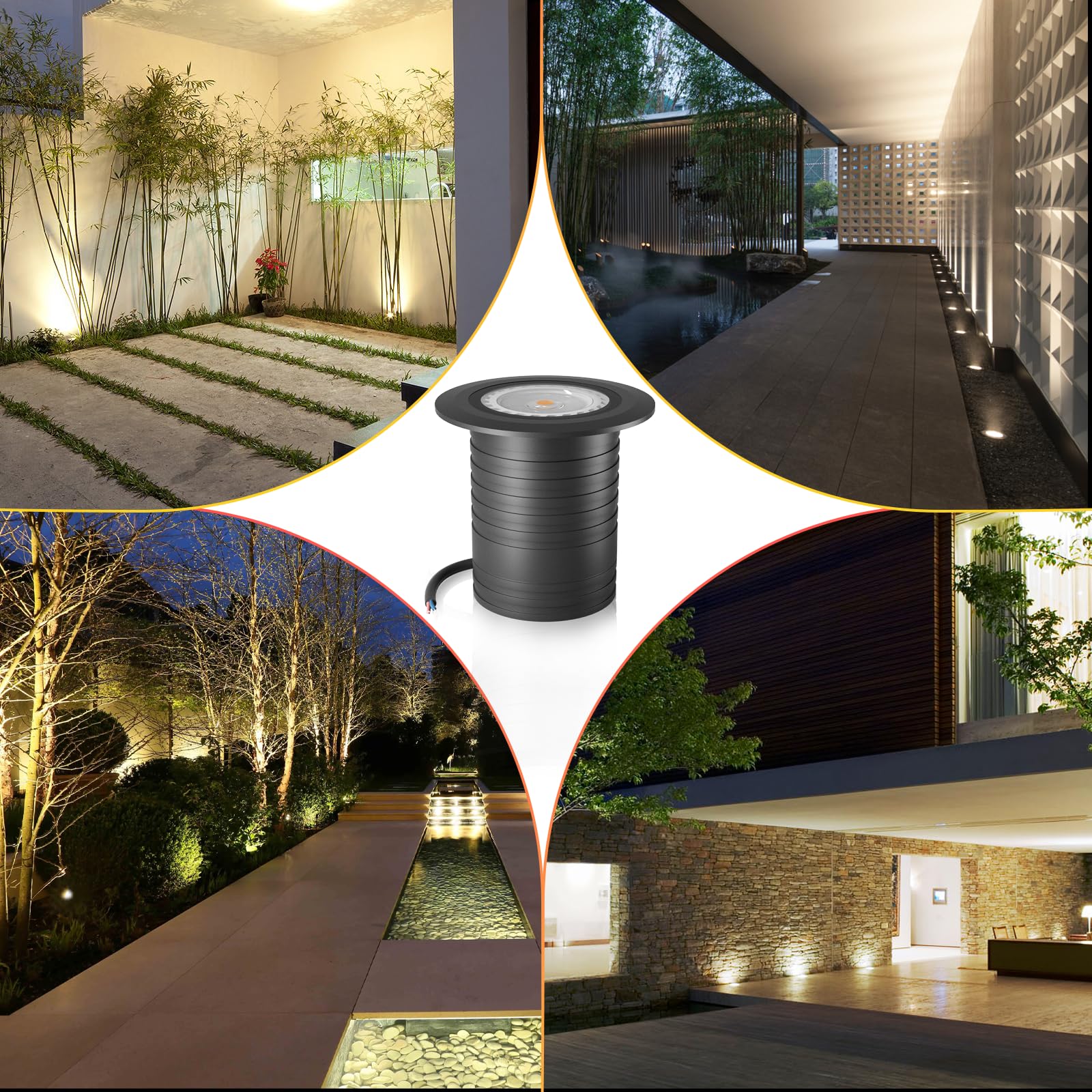 4er Set LED Bodeneinbaustrahler DC12V IP67 Bodenstrahler Bodenbeleuchtung Aussen Rund befahrbar Gartenbeleuchtung Gehwegbeleuchtung - inkl. GU10 LED Lampe 5W warmweiß