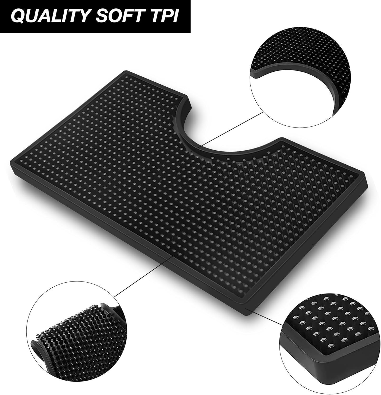 Esatto Beer Tower Drip Tray Mat, Non-Slip Rubber, Black, Solid, 12.5" x 7" (1pc)