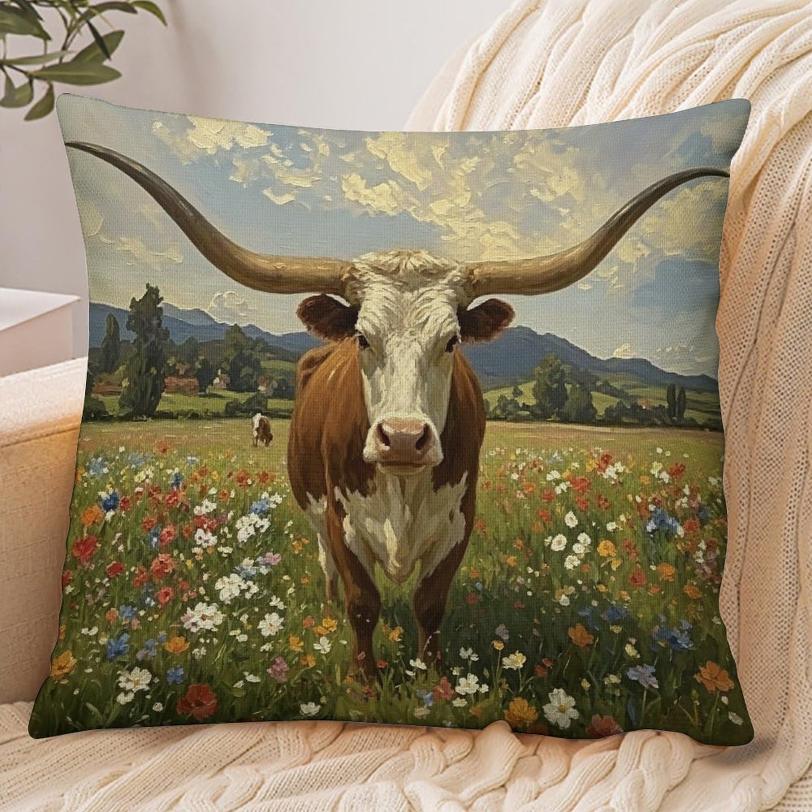 Fekiloot Style Longhorn Cow Pillowcase Pillow Sham Pillow Case