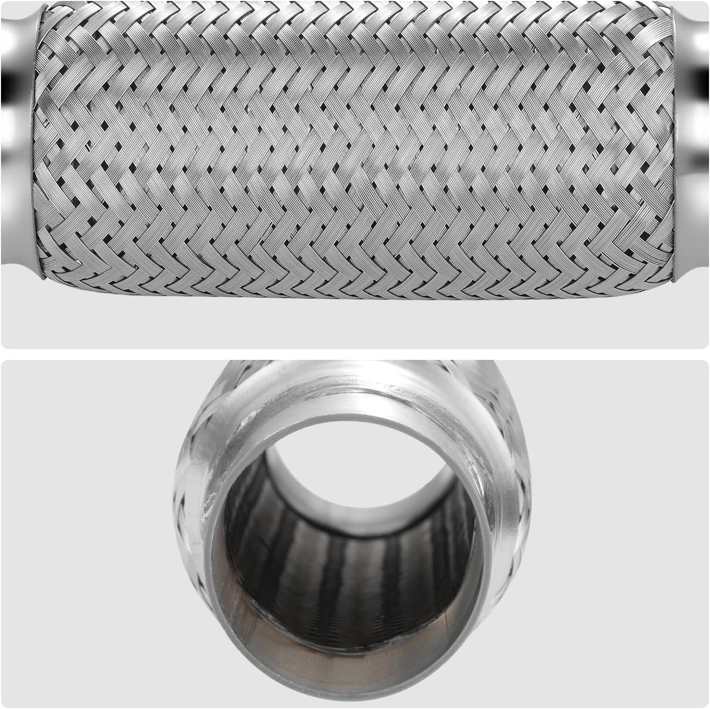 DNA MOTORING Exhaust Flex Pipe, 2" x 8" x 12" Stainless Steel Double Braid Heavy Duty Exhaust Flexible Tube, Universal type Muffler Pipe, FXP-2-8-12