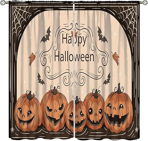 Cortina de bosque de Halloween de terror, castillo de bosque, calabaza, murciélago, búho, gato, cortina de cocina, dormitorio, sala de estar,