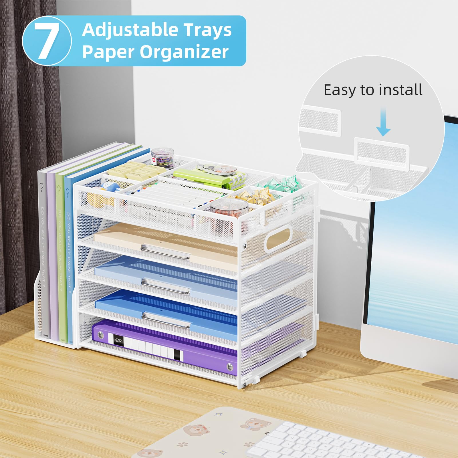 Marbrasse Organizer da scrivania a 5 livelli con porta documenti, organizer per vassoio per lettere, organizer da scrivania con scomparti regolabili, organizer da scrivania in rete e accessori per