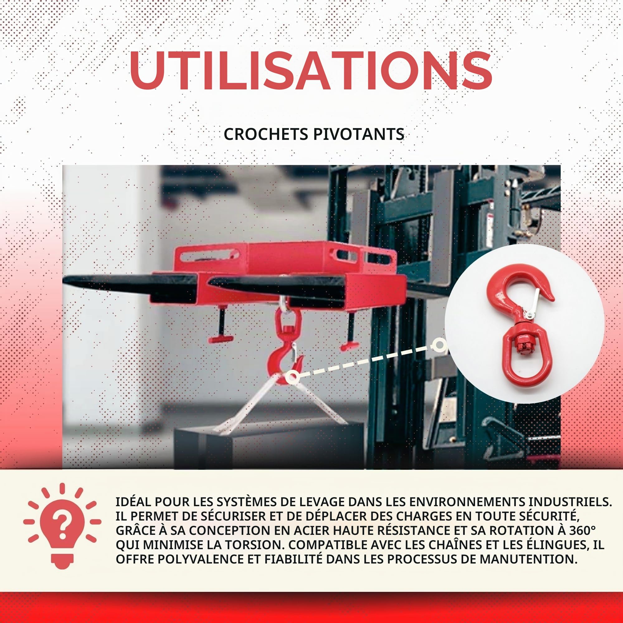 DOJA Barcelona Crochet Pivotant - Ergonomique - Mouvement Giratoire 360° - Capacité De 1,12 Tonnes - Acier Résistant À La Corrosion - Grue pour Crochet De Levage et Crochet à Œil