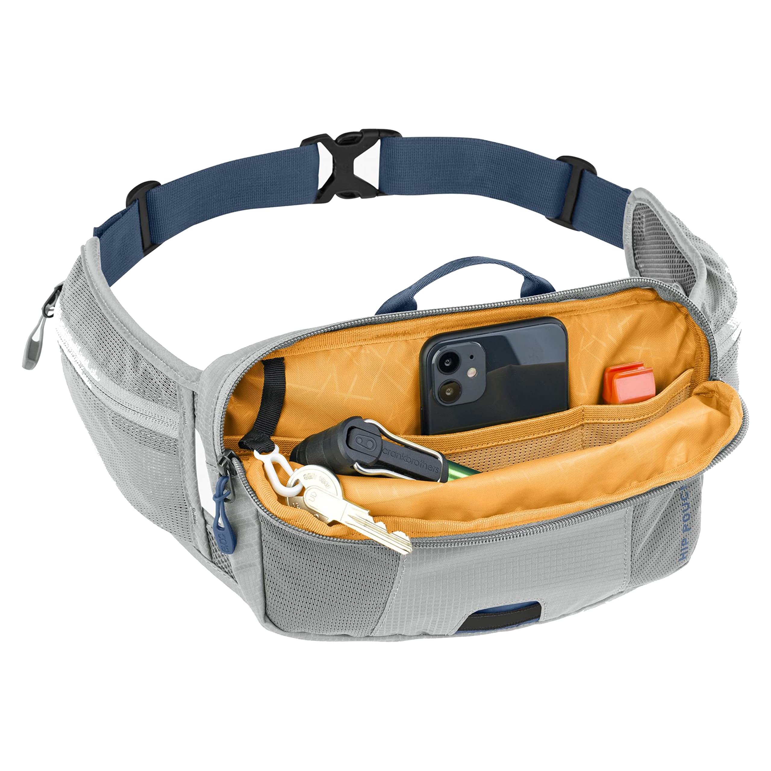 EVOC HIP POUCH 1 borsa, marsupio, marsupio per tour in bicicletta e percorsi (capacità 1 l, AIR PAD SYSTEM per un comfort ottimale, 2 tasche sulla cintura, 2 tasche aggiuntive), grigio pietra