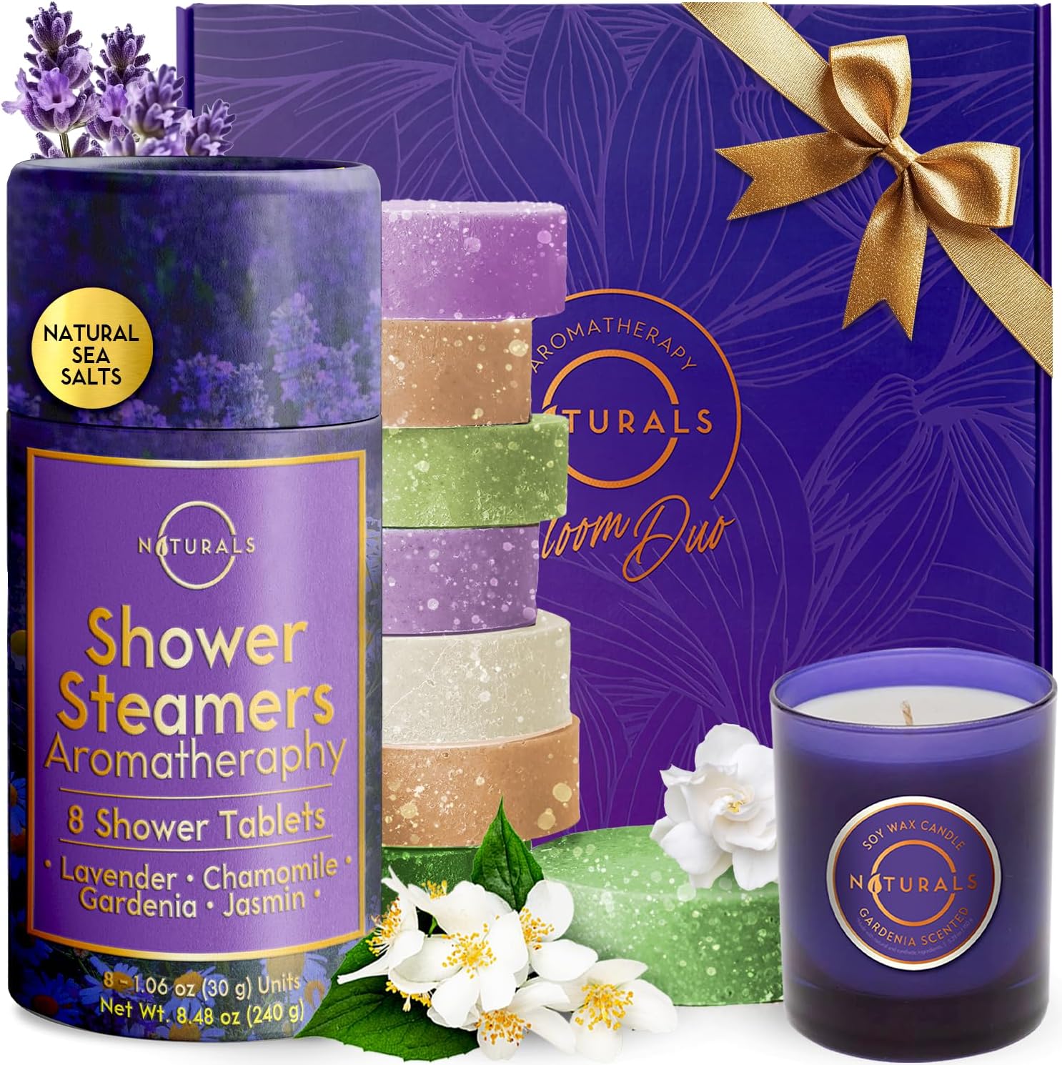 Shower Steamers Aromatherapy - Birthday Gifts for Women - Shower Bombs Aromatherapy, Spa Day Essentials, Relaxation Spa Gifts - Self Care Unique Gifts for Women and Men (Gift Set w/Scented Candle)