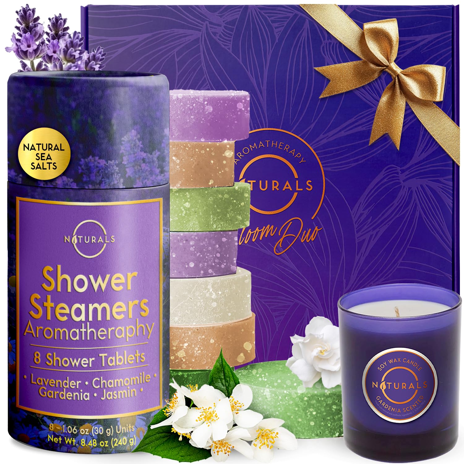 Shower Steamers Aromatherapy – Birthday Gifts for Women – Shower Bombs Aromatherapy, Spa Day Essentials, Relaxation Spa Gifts – Self Care Unique Gifts for Women and Men (Gift Set w/Scented Candle)