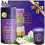 Shower Steamers Aromatherapy - Birthday Gifts for Women - Shower Bombs Aromatherapy, Spa Day Essentials, Relaxation Spa Gifts - Self Care Unique Gifts for Women and Men (Gift Set w/Scented Candle)