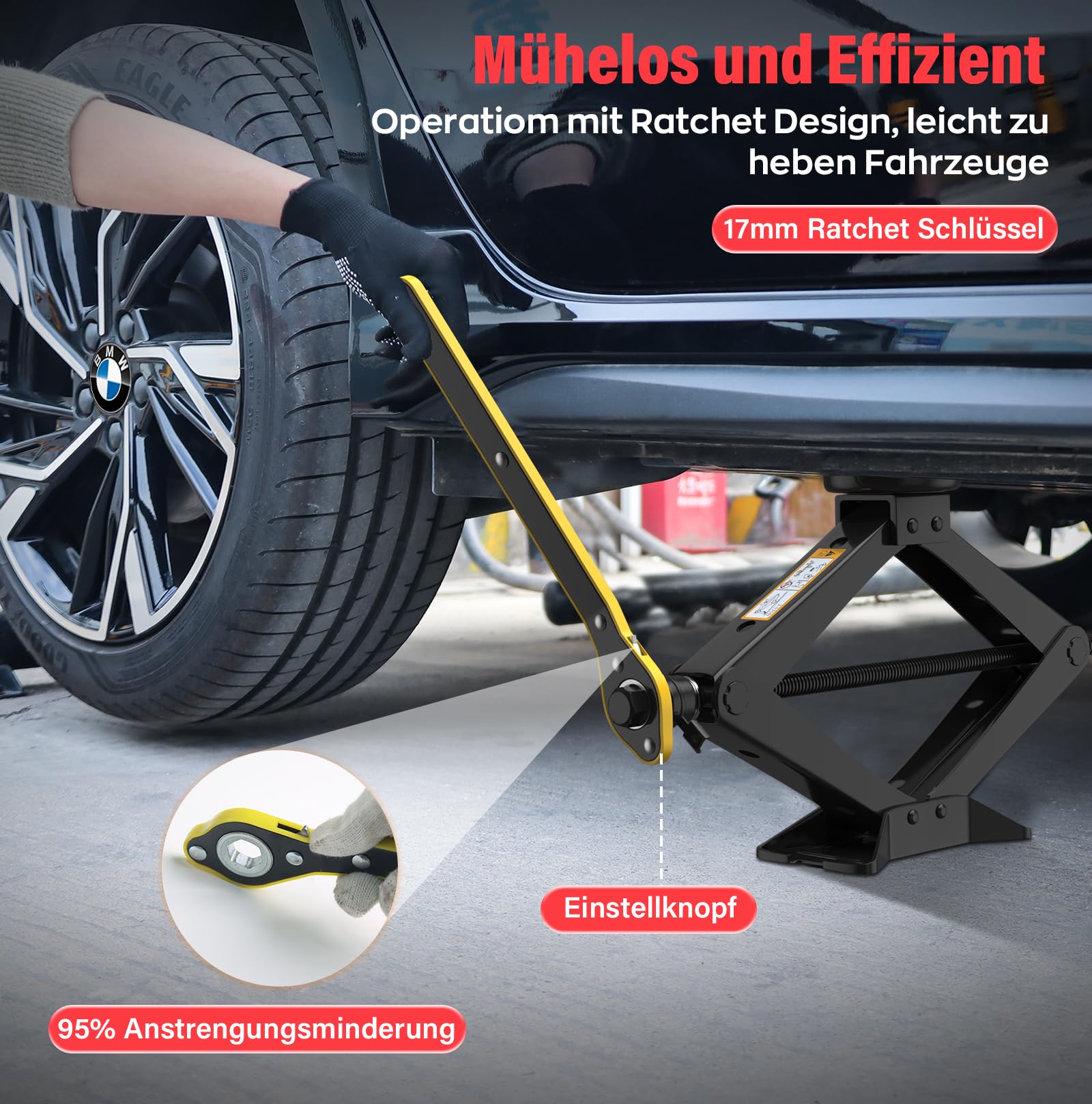 IMAYCC 2.5T Wagenheber Universelle Scherenwagenheber für BMW Auto mit 2Pcs Gummiauflage BMW, Tragbarer Wagenheber mit Radmutternschlüssel, Auto-Notfallset fürBMW Serie1/3/5/6/7/Z/X